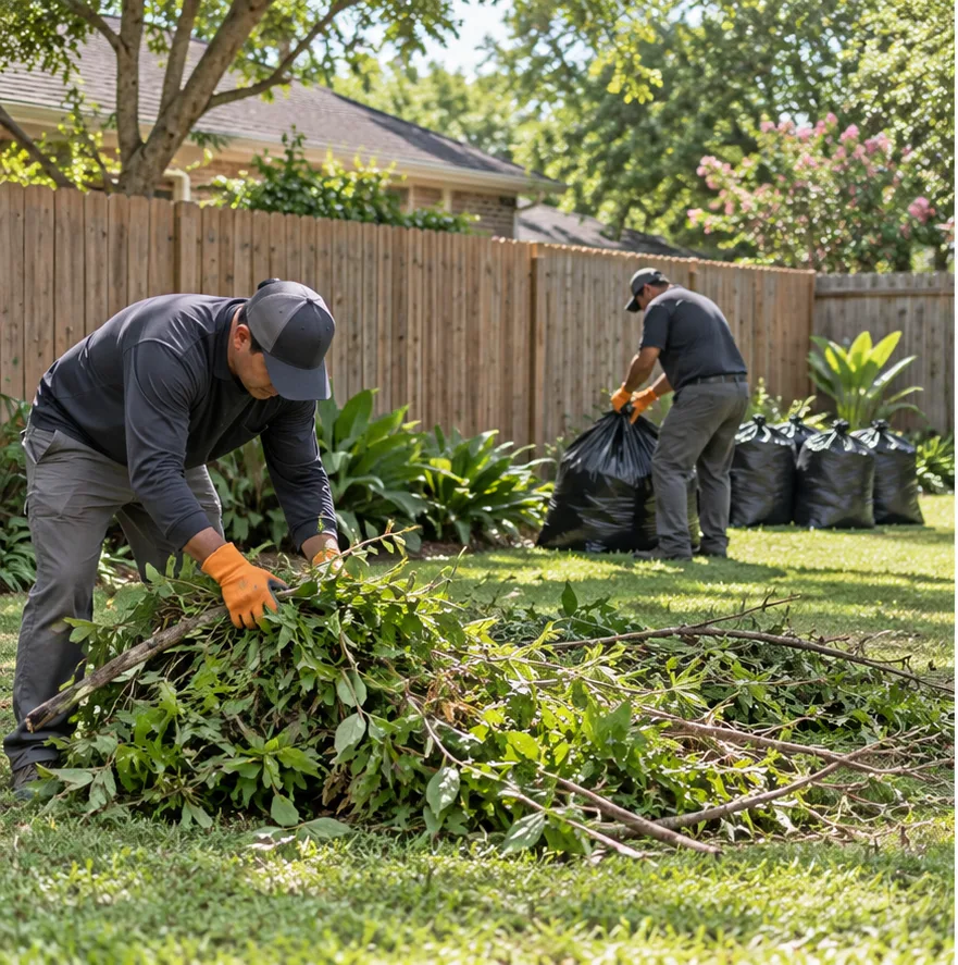 Illustrative yard waste removal service scene